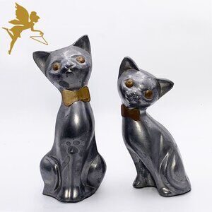 MCM Pair of Pewter Cats with Brass Bowties